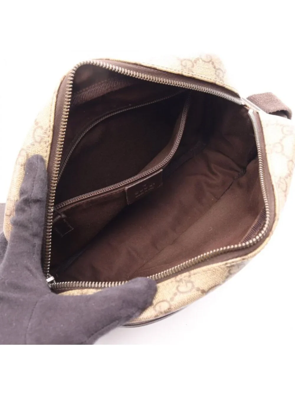 Gucci Shoulder Bag GG Plus Beige Brown Co Ting Canvas Leather Split